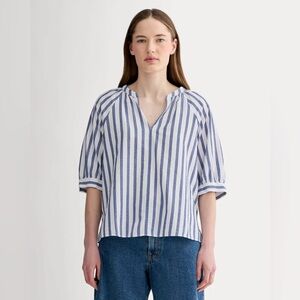 Everlane The Gauze Gathered Top White Mazarine Blue